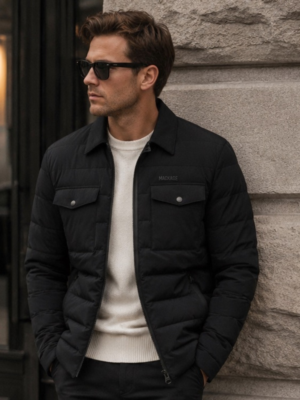 Mackage Osmond quilted down shacket in black. Men’s size 40.